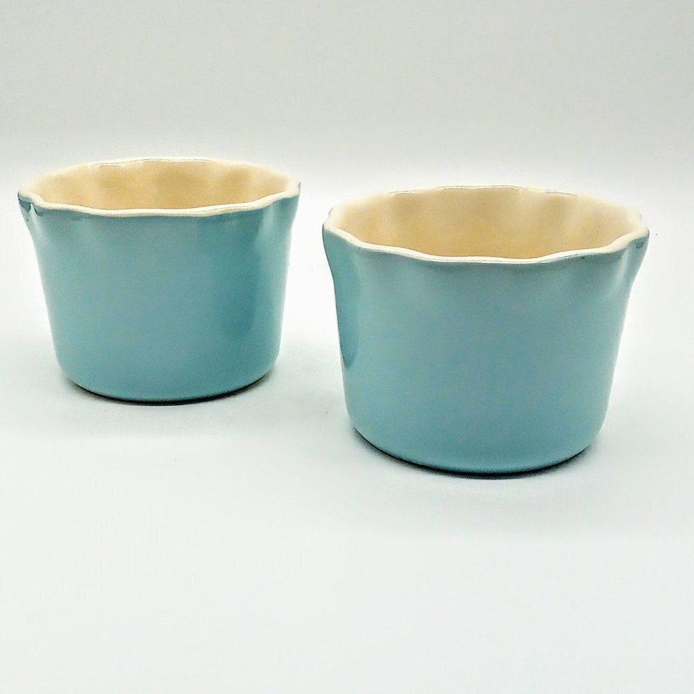 Mayfair & Jackson Aqua Blue Fluted Ceramic  6 Oz. Ramekins (2)